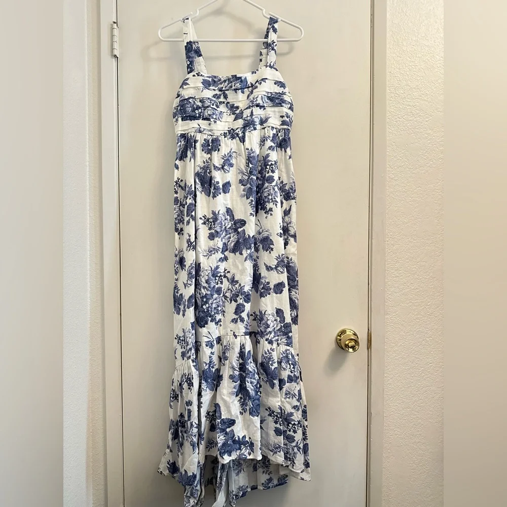 MT The A&F Emerson High-Low Midi Dress Blue & White Floral Maxi Sundress